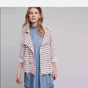 ANTHROPOLOGIE DOLAN Striped Nautical Striped Double-Breasted Sweater Coat. Large
